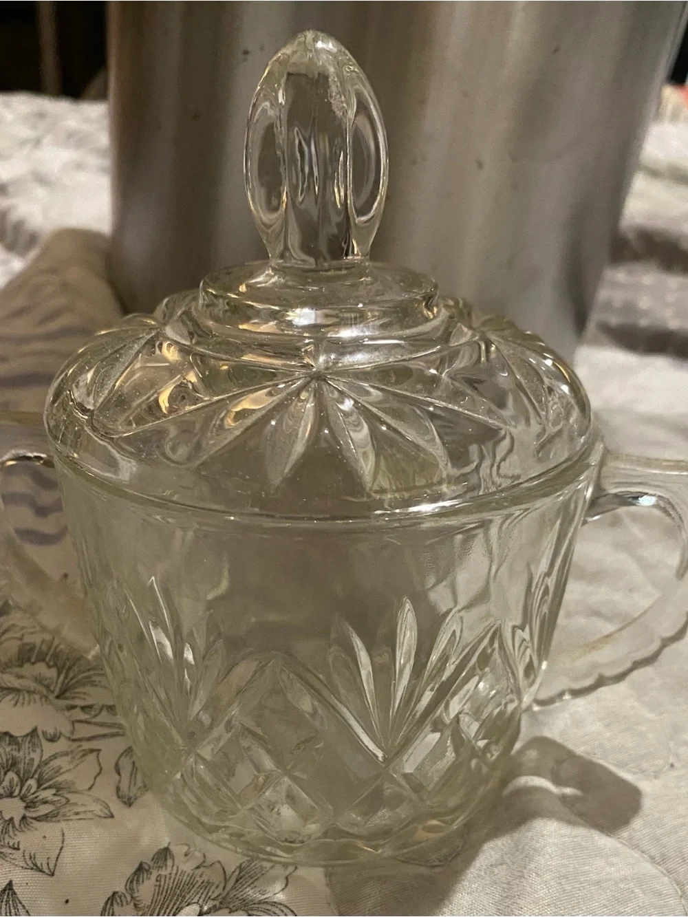 Crystal Sugar Bowl with Lid and Matching Creamer - Clear